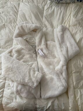 Topshop Cream Faux Fur Hooded Jacket